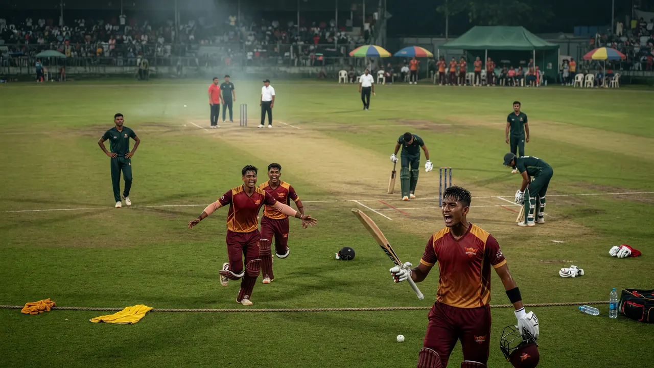 Fielders set close on the off side as a bowler walks back to his mark during a domestic T20 match