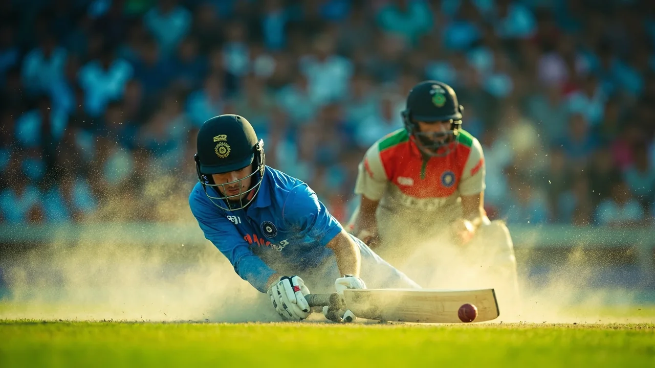 Shubman Gill walking out to bat after the captain is run out, finishing the chase unbeaten on 84